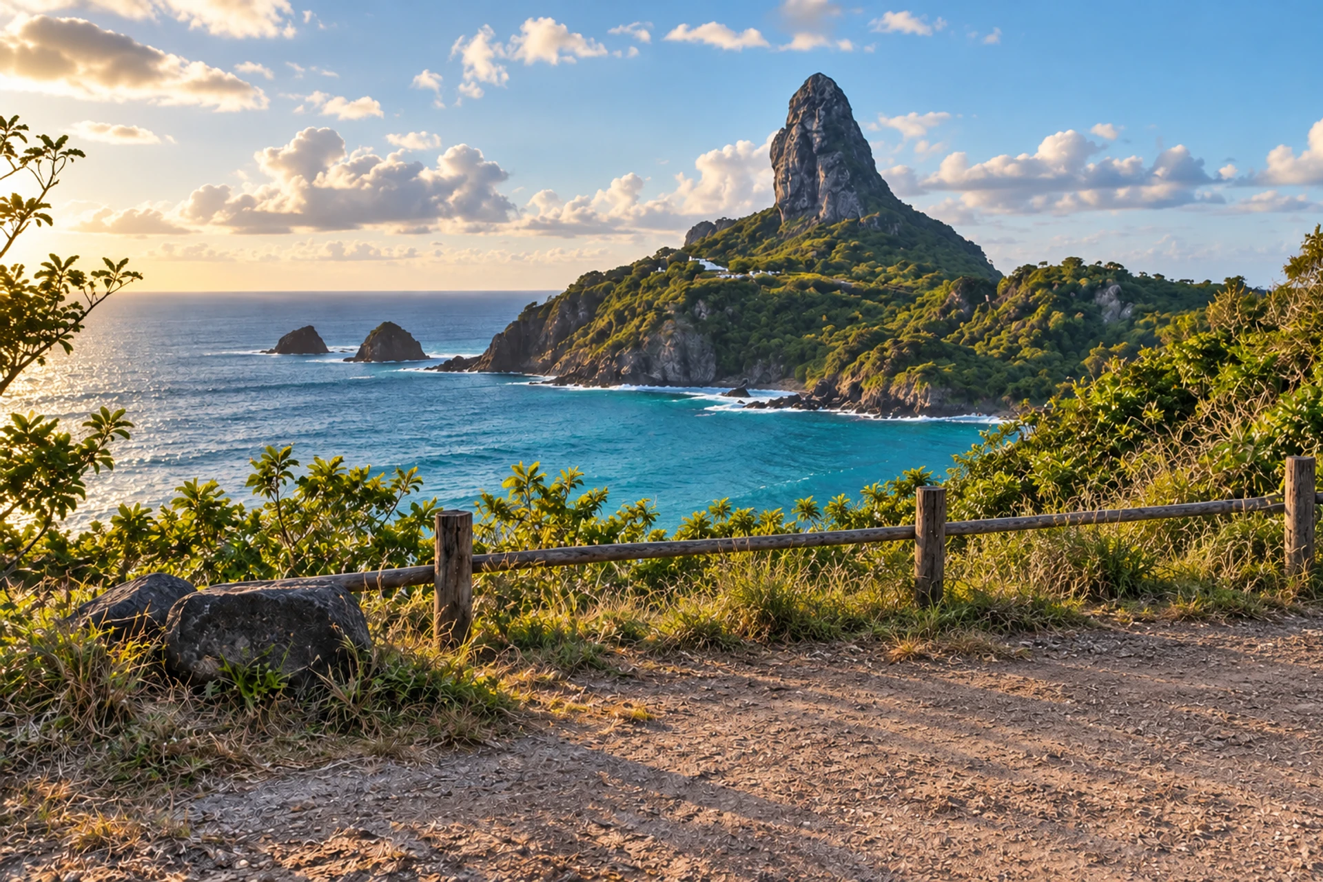 Vista do mar de Fernando de Noronha e do Morro do Pico